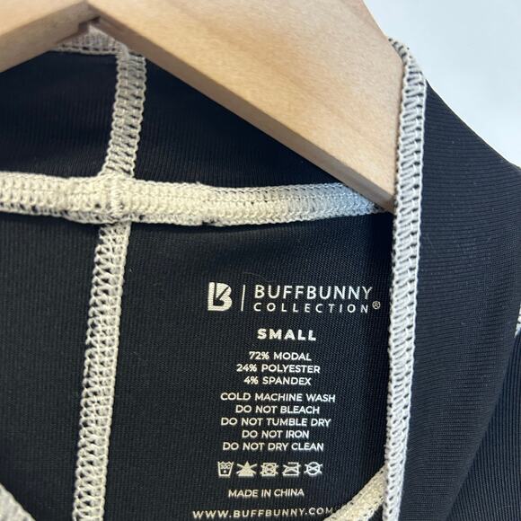 Buffbunny Top Long Sleeve Mock Neck Black Crop Top Contrast Stitching Small - Picture 2 of 5